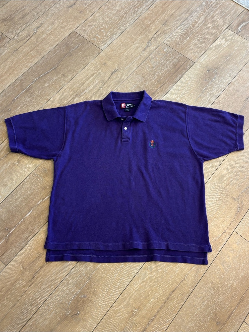 Vintage Chaps Ralph Lauren Purple Polo Shirt XL Crest Embroidered Cotton Classic